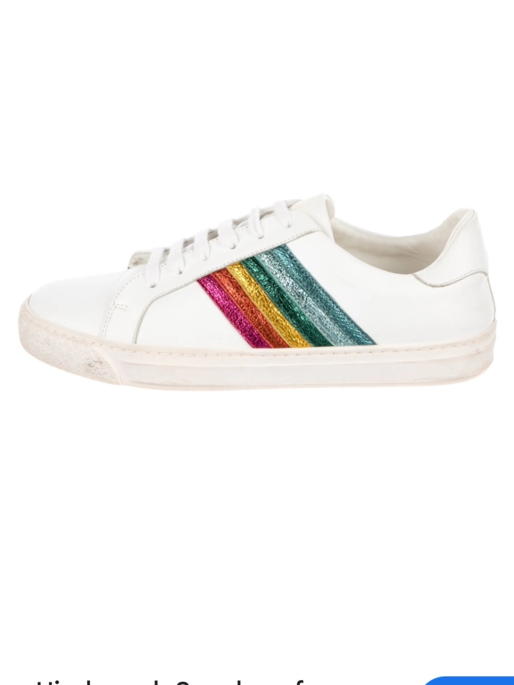 Anya Hindmarch White Leather Sneakers with Rainbow Stripes Size 38/8